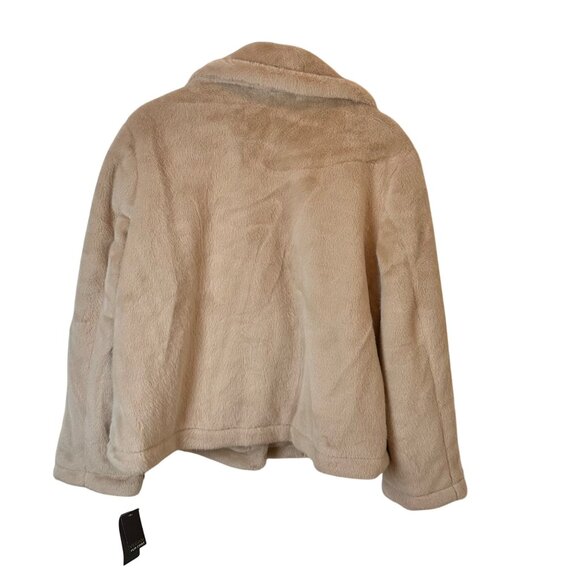 French Connection Large Women Winter Faux Fur Short Coat Notched Lapel Jacket - Picture 11 of 11